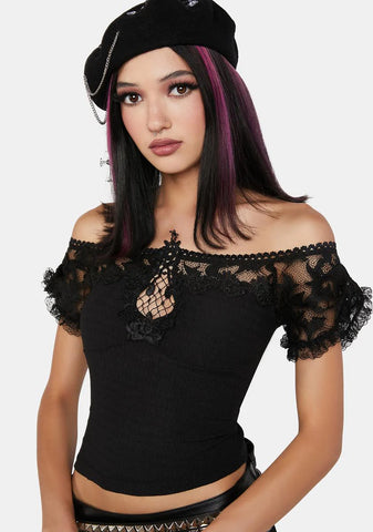 Cropped Laced Off The Shoulder Top