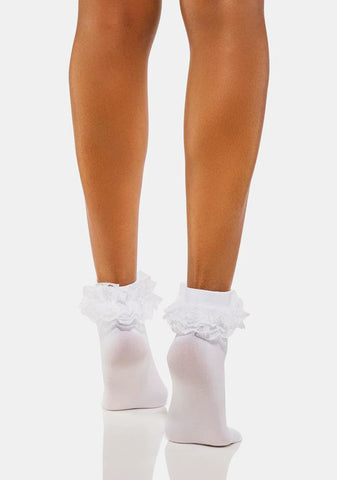 White Ruffle Lace Socks