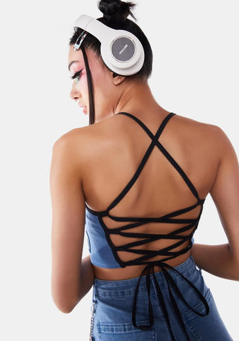 Mission Impuffable Denim Crop Top