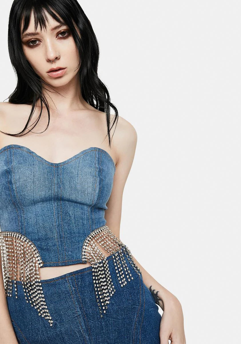 Without You Denim Fringe Bustier