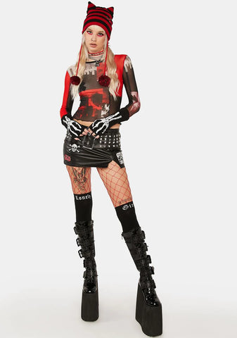 Crawls And Horrors Graphic Mesh Top