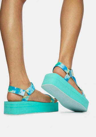Aqua Tie Dye Gonna Getcha Platform Sandals