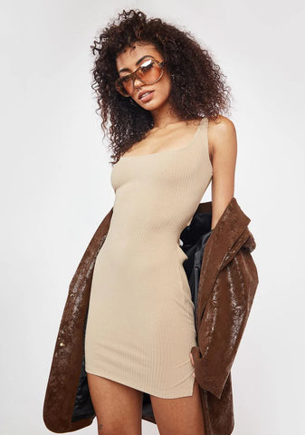 Tan Cross Back Mini Dress