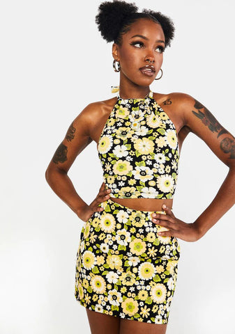 Retro Floral Ima Mini Skirt