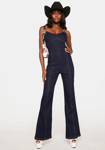 Slick Western Style Denim Jumpsuit