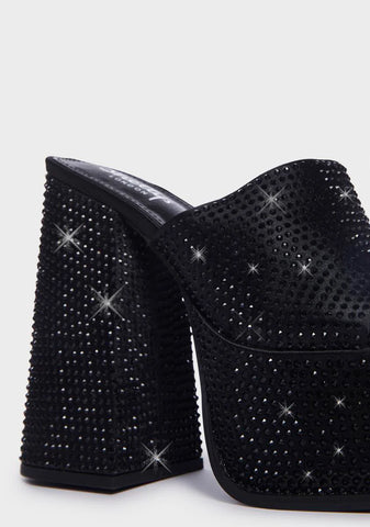 Black Sagittarius Diamante Platform Mules