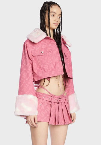 Pink Monogram Denim Crop Jacket