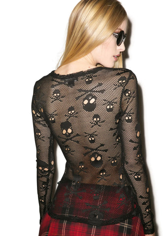 Holey Net Long Sleeve Shirt - Black