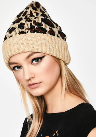 Fierce Winter Leopard Beanie