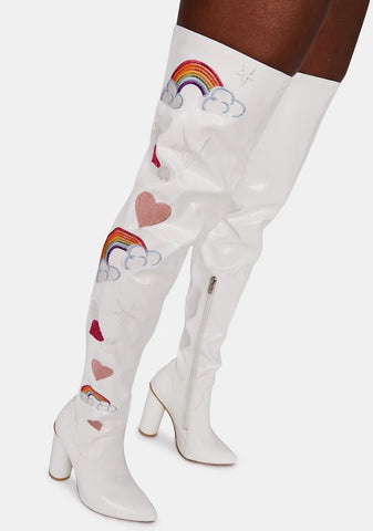 Rainbow Heart Thigh High Boots