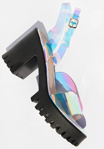 Iridescent Nixie Platform Sandals