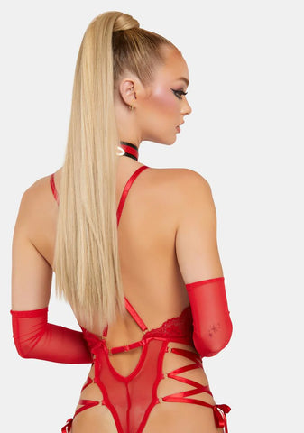 Red Sloane Lace Plunge Teddy