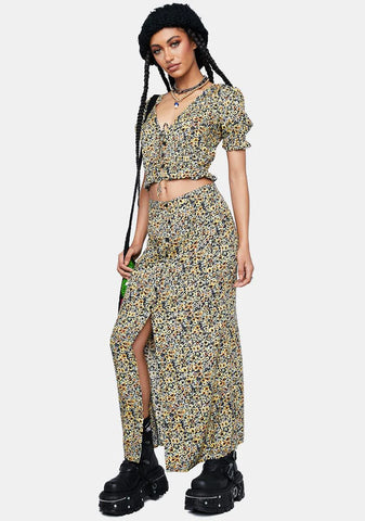 Spring Ditsy Yellow Rima Maxi Skirt
