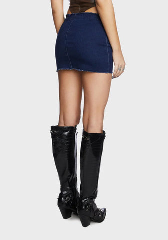 V Cut Low Rise Denim Mini Skirt