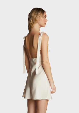 Satin Tie Mini Dress - Ivory