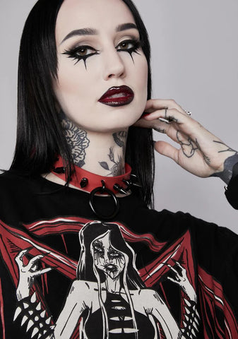 Black & Red O-Ring Spiked Choker With Loops
