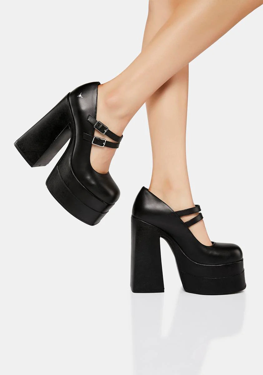 Amour Black Leather Platform Heels