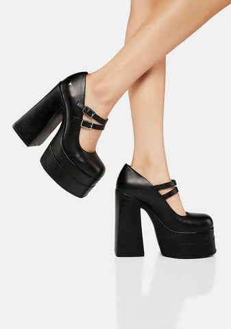 Amour Black Leather Platform Heels