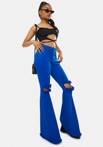 Royal Playful Call Distressed Denim Flares