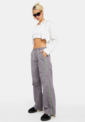 Ash Cargo Pants With Neon Trim