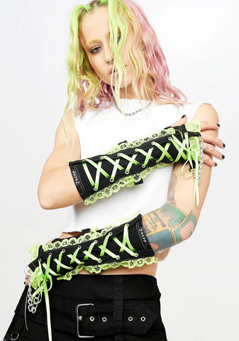 Green Lace Arm Warmers