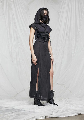 Synth Hooded Gauze Tunic Dress And Mask Set