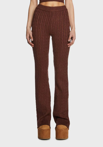 Brown Cable Knit Flare Pants