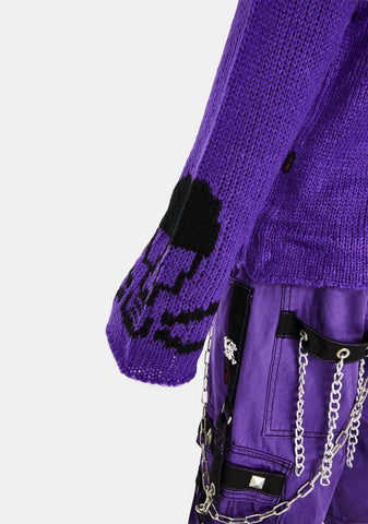 Purple Knit Skull Sweater