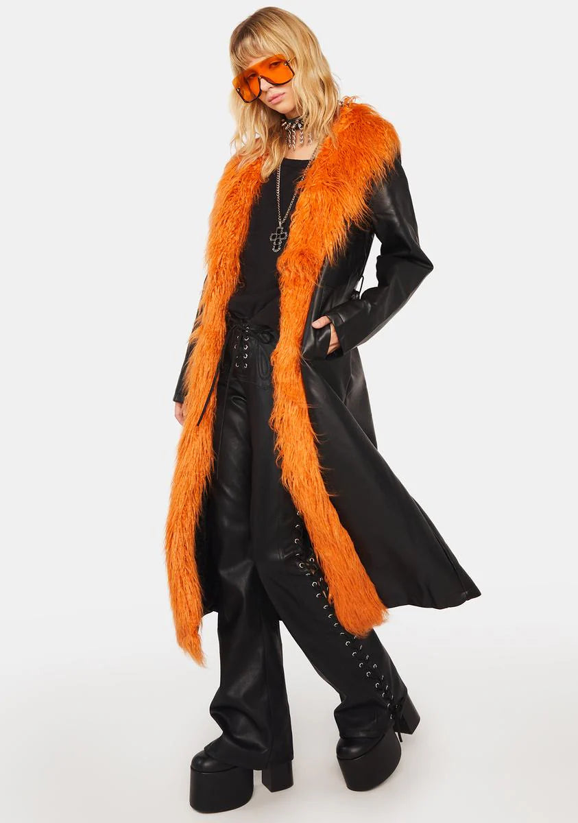 Yaz Faux Leather Trench Coat