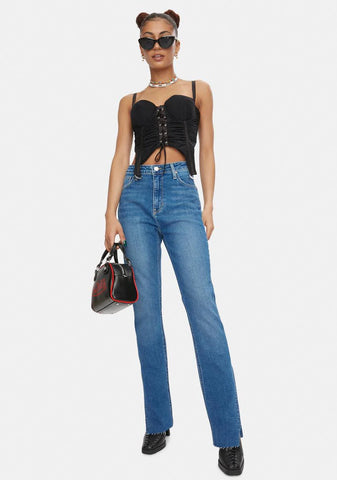Mid Rise Side Slit Jeans