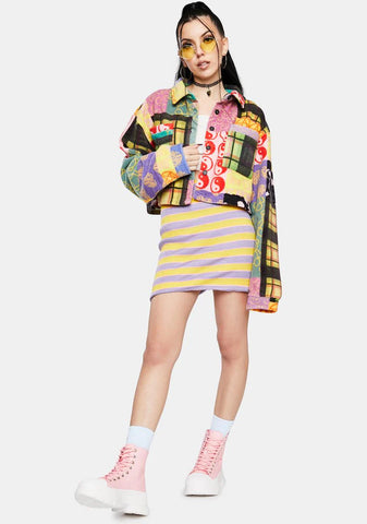 Patchwork Fleece Crop Jacket