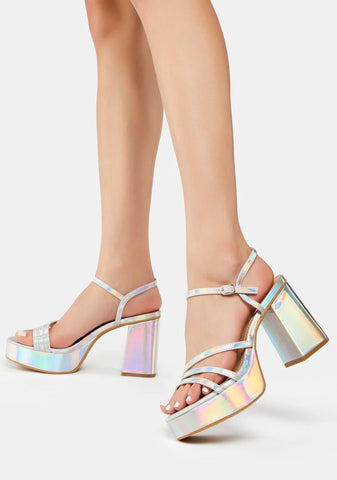 Silver Strikeout Platform Heels