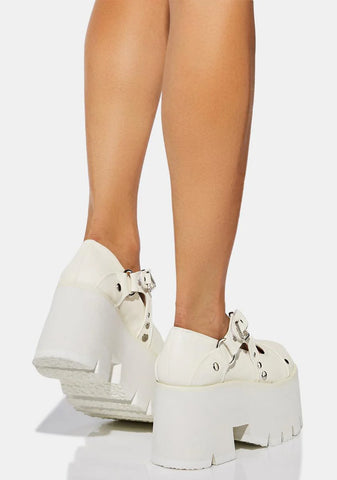 White Laid To Rest Platform Mary Janes