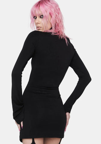 High Collar Pleated Mini Dress