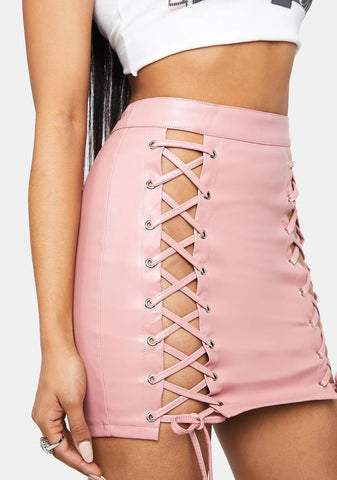 Baesic Satisfied Smirk Vegan Leather Lace Up Skirt