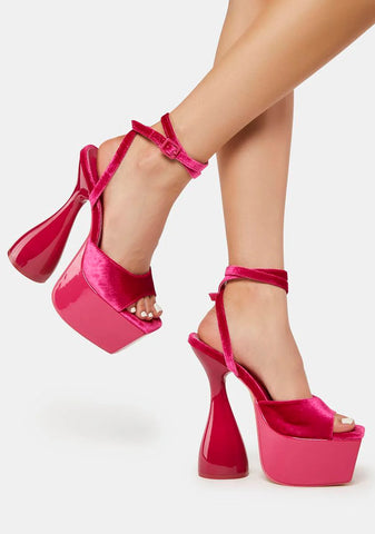 Pink Disco Velvet Lace Up Heels
