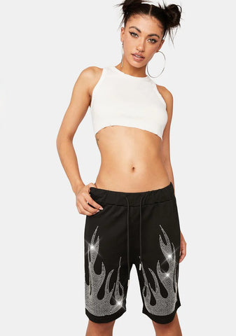 Fan Your Flame Rhinestone Shorts