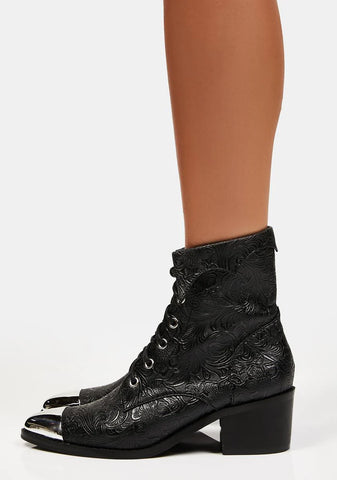 Paranormal Plans Embossed Ankle Boots