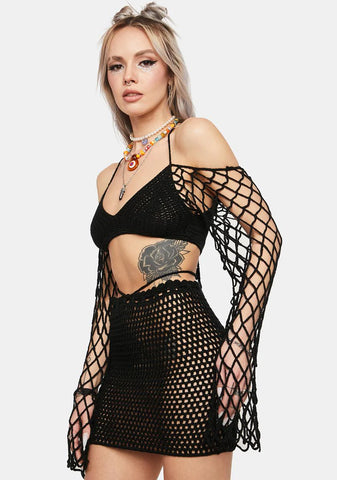 Noir Day In The Sun Crochet Skirt Set