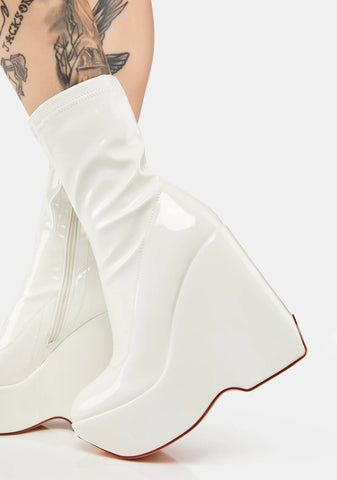 White Patent Amalfi Wedge Boots