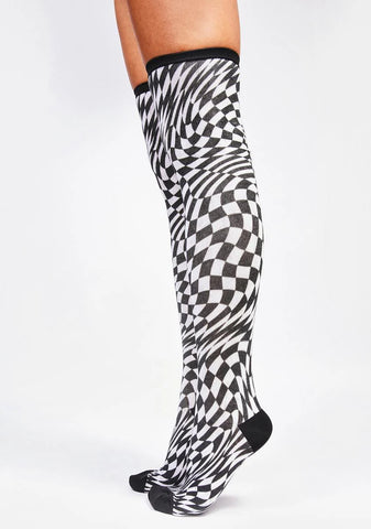 Warp Speed Checkered Thigh Highs
