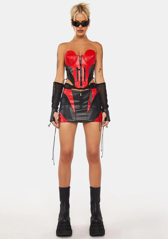 Red Moto Cone Corset Top