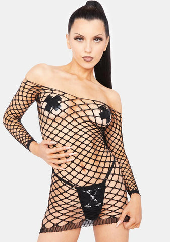 The Reigning Fishnet Mini Dress