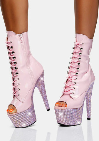 Pink Bejeweled-1021-7 Platform Heels