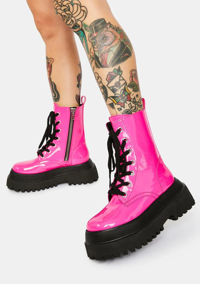 Bubblegum Wishes Patent Combat Boots