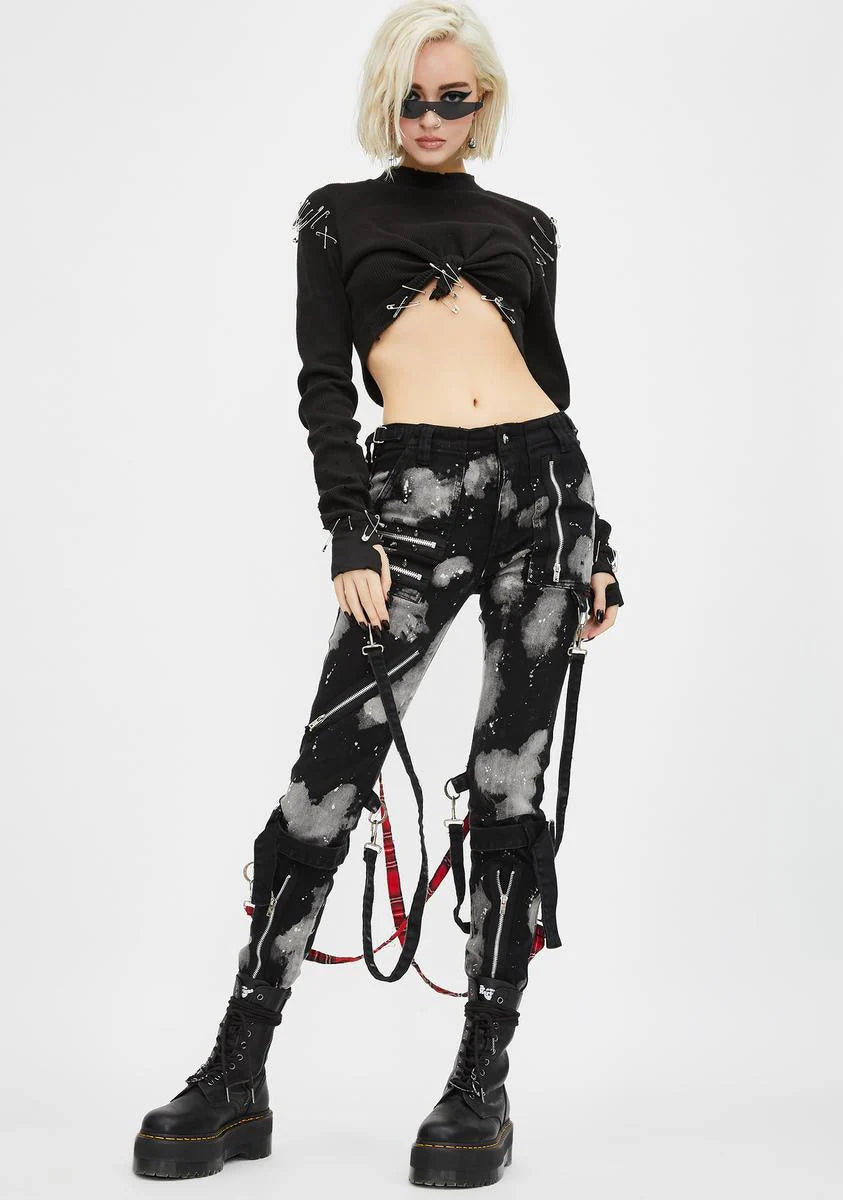 Bleach And Stud Bondage Pants