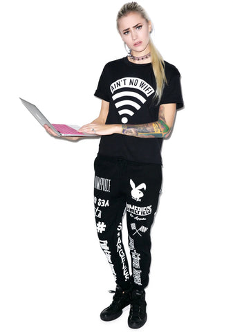 Aint No Wifi Crop Tee - White