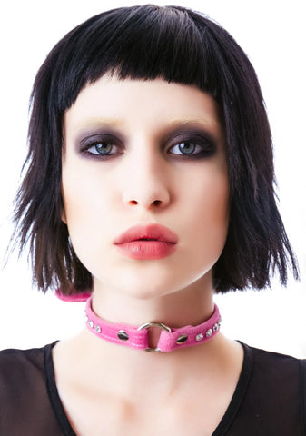 O Face Velvet Crystal Choker - Purple