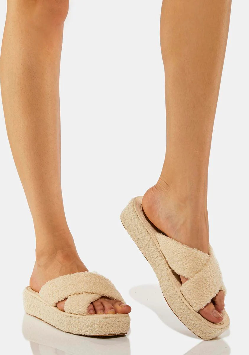 Cream Just Imagine Fluffy Sandals