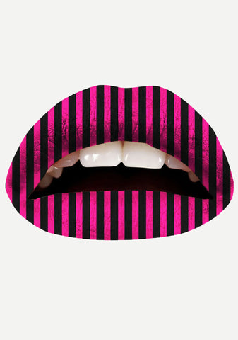 Hot Pink N' Black Stripes Lip Applique